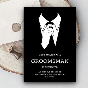 Modern Zwart Tuxedo Groomsman Aanvraag Kaart