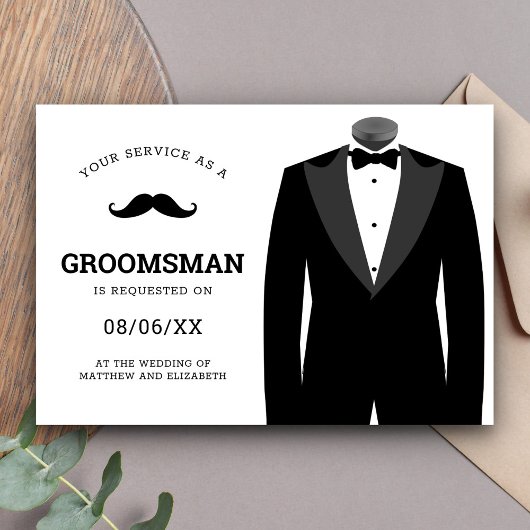 Modern Zwart Tuxedo Groomsman Aanvraag Kaart