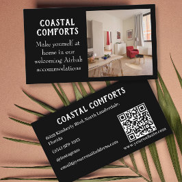 Modern Zwart Vakantiehuis QR code Visitekaartje