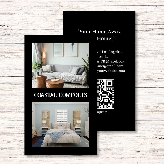 Modern Zwart Vakantiehuis QR code Visitekaartje