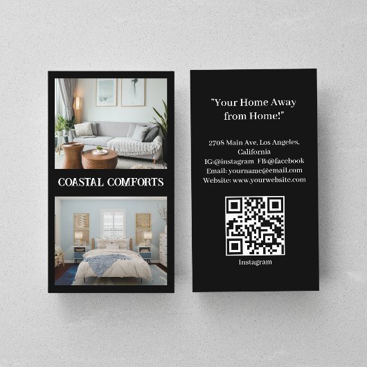Modern Zwart Vakantiehuis QR code Visitekaartje
