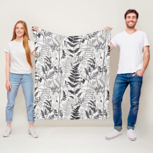 Modern zwart varenpatroon fleece deken