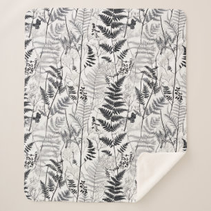 Modern zwart varenpatroon sherpa deken