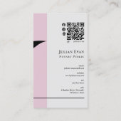 Modern Zwart veer roze Notaris Public Qr code Visitekaartje (Achterkant)