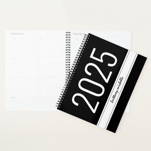Modern zwart vet eenvoudige streep gepersonaliseer planner (Display)