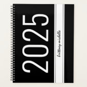 Modern zwart vet eenvoudige streep gepersonaliseer planner (Voorkant)