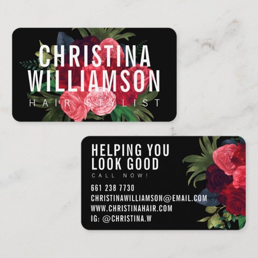 Modern zwart vet tekst  bloemenboeket visitekaartje (Voorkant / Achterkant)