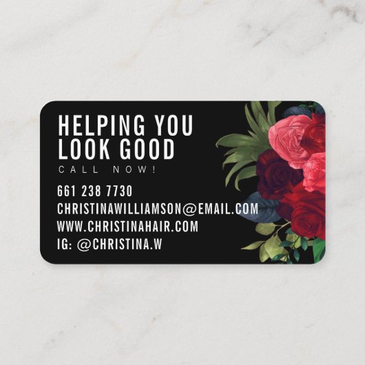 Modern zwart vet tekst  bloemenboeket visitekaartje (Achterkant)