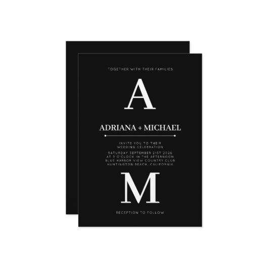 Modern Zwart Vet WitTypografie Bruiloft Kaart (Voorkant / Achterkant in situ)