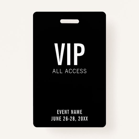 Modern Zwart VIP Alle Toegang QR Code Event Badge (Voorkant)