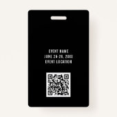 Modern Zwart VIP Alle Toegang QR Code Event Badge (Achterkant)