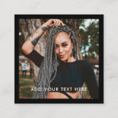 Modern zwart volg me foto sociale media minimaal vierkante visitekaartje (Achterkant)