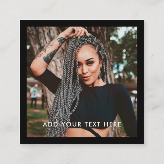 Modern zwart volg me foto sociale media minimaal vierkante visitekaartje (Achterkant)