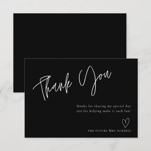 Modern zwart Vrijgezellenfeest - Hartelijk dank Bedankkaart (Voorkant / Achterkant)