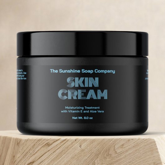 Modern Zwart w Blauw Grijs Tekst Cosmetica Jar Lab Waterfles Etiket