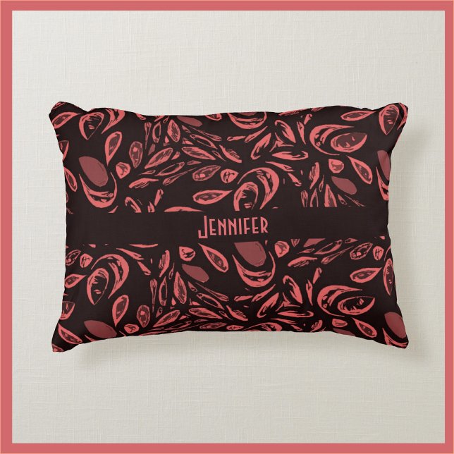 Modern zwart, warm rood traandruppelpatroon accent kussen (Creator heeft geüpload)