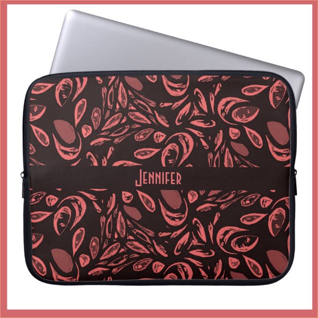 Modern zwart, warm rood traandruppelpatroon laptop sleeve (Creator heeft geüpload)