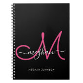 Modern zwart, warm roze script, opgenomen notitieboek (Voorkant)