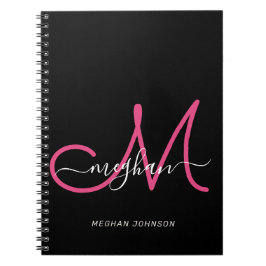 Modern zwart, warm roze script, opgenomen notitieboek