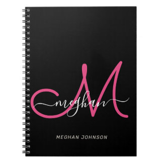 Modern zwart, warm roze script, opgenomen notitieboek