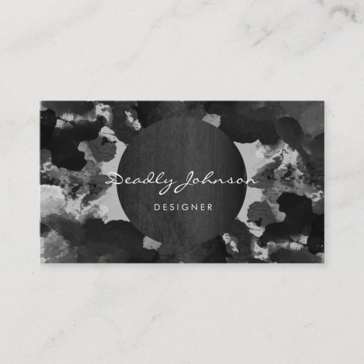 Modern Zwart Waterverf Abstract Elegant Cool Visitekaartje (Voorkant)