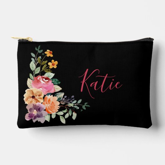 Modern zwart Waterverf bloemenschrift Monogram Etui (Voorkant)