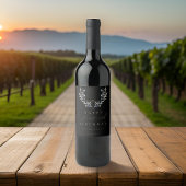 Modern Zwart Waterverf Olijftak ELKE Verjaardag Wijn Etiket