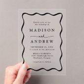 Modern Zwart Wavy Lijst bruiloft Acryl Uitnodigingen (Insitu (Draagbaar))