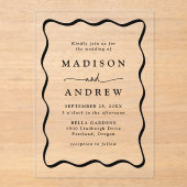 Modern Zwart Wavy Lijst bruiloft Acryl Uitnodigingen (Voorkant)