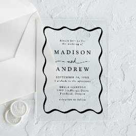 Modern Zwart Wavy Lijst bruiloft Acryl Uitnodigingen