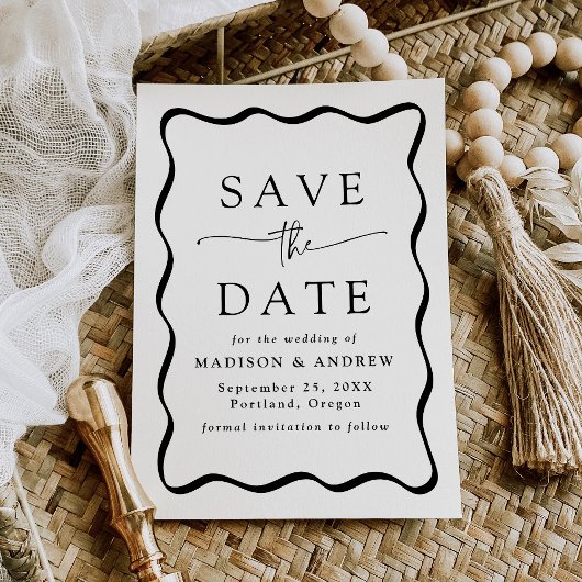 Modern Zwart Wavy Lijst bruiloft Save The Date