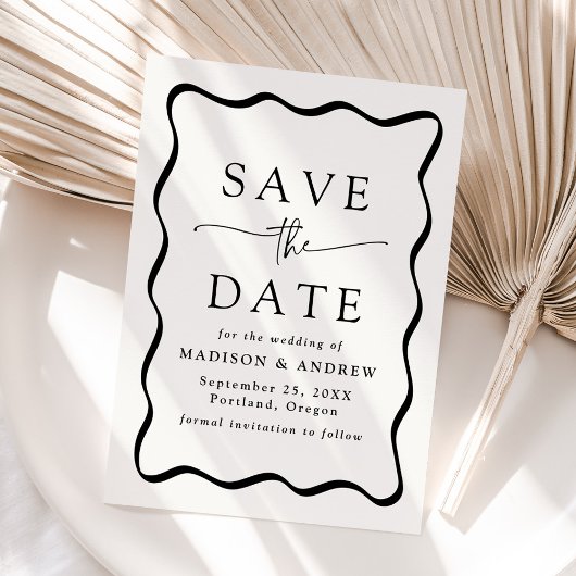 Modern Zwart Wavy Lijst bruiloft Save The Date