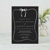 Modern Zwart & White Line Art Bow Lijst bruiloft Kaart (Staand voorkant)