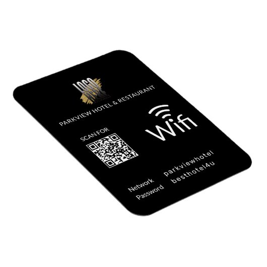 Modern Zwart Wifi QR Code en Business Logo Magneet (Rechterzijde)