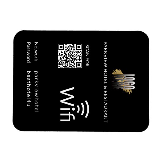 Modern Zwart Wifi QR Code en Business Logo Magneet (Horizontaal)