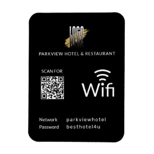 Modern Zwart Wifi QR Code en Business Logo Magneet