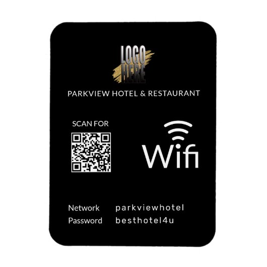 Modern Zwart Wifi QR Code en Business Logo Magneet (Verticaal)