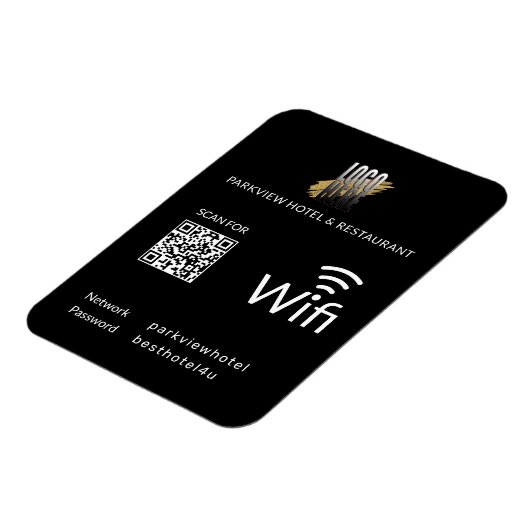 Modern Zwart Wifi QR Code en Business Logo Magneet (Linkerzijde)