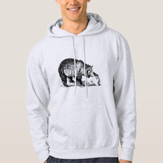 Modern zwart wild dier voor hem licht grijs hoodie (Voorkant)