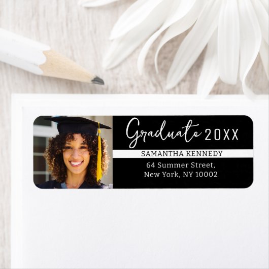 Modern zwart-wit 2025 Afstuderen Foto Etiket (Insitu)