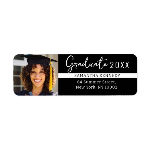 Modern zwart-wit 2025 Afstuderen Foto Etiket (Voorkant)