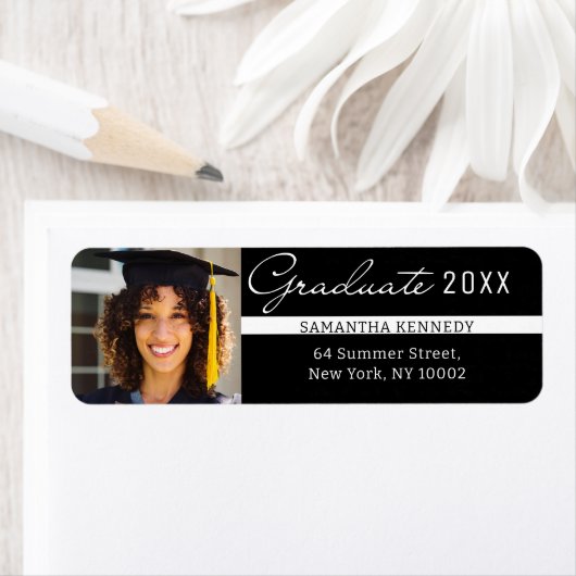 Modern zwart-wit 2025 Afstuderen Foto Etiket (Insitu)