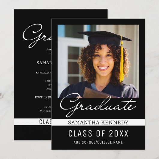 Modern zwart-wit 2025 Afstuderen Foto Kaart (Voorkant / Achterkant)
