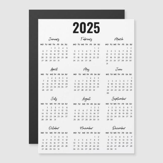 Modern Zwart Wit 2025 Kalender Voljaar Uitzicht (Voorkant / Achterkant)
