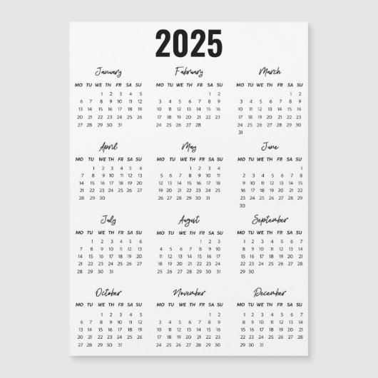 Modern Zwart Wit 2025 Kalender Voljaar Uitzicht (Voorkant)