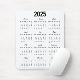 Modern Zwart Wit 2025 Kalender Voljaar Uitzicht Muismat