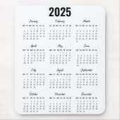Modern Zwart Wit 2025 Kalender Voljaar Uitzicht Muismat (Voorkant)