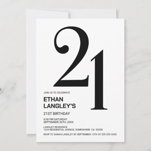 Modern zwart-wit 21e verjaardagsfeest kaart (Voorkant)