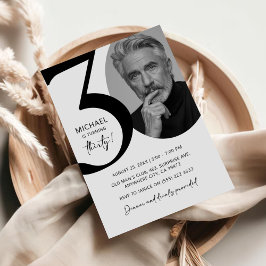 Modern zwart-wit 30e foto verjaardagsfeestje kaart