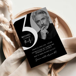 Modern zwart-wit 30e foto verjaardagsfeestje kaart